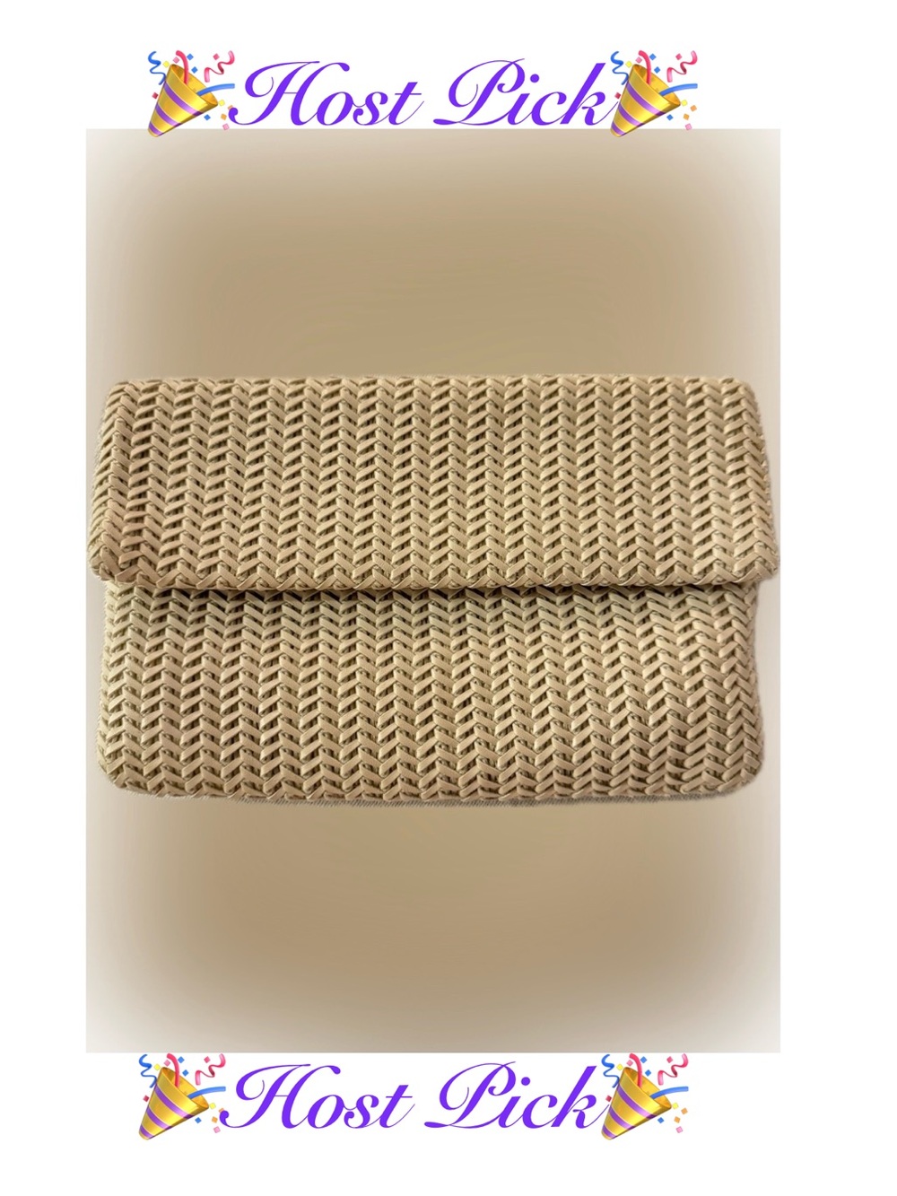 Madison West Woven Fold-Over Clutch in Natural Beige Long Gold Chain Strap